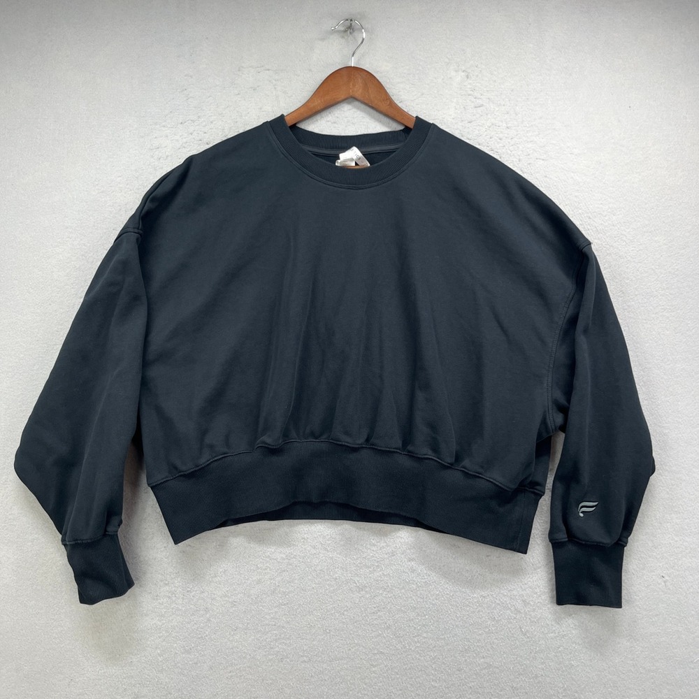 Fabletics Sweatshirt Women L Black Pullover Cropped Crewneck Athleisure Sporty